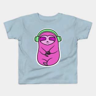 Happy Pink Sloth Listening to Music Kids T-Shirt